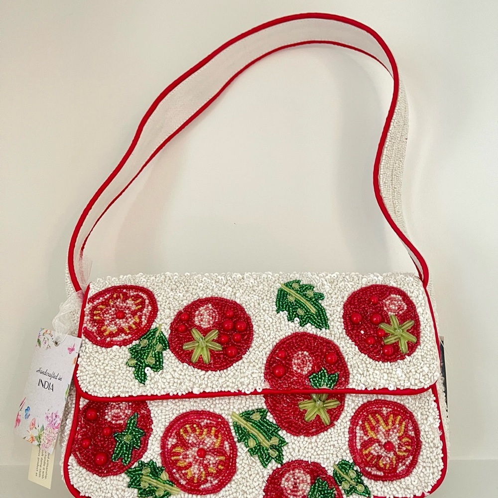 Viral Tomato White and Red Beaded Women's Bag